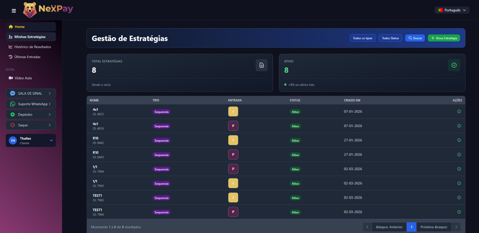 NexPay - Painel de resultados